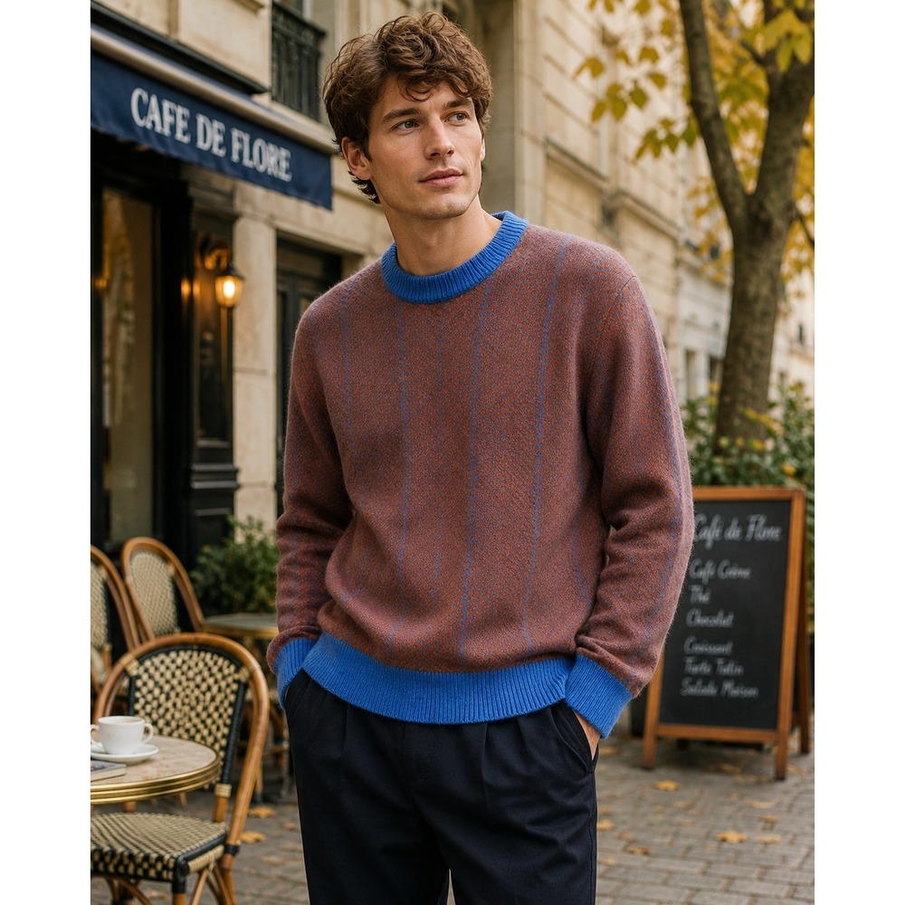 UNIQLO JW Anderson Lambswool Herringbone Sweater Unisex L Blue Brown Wool